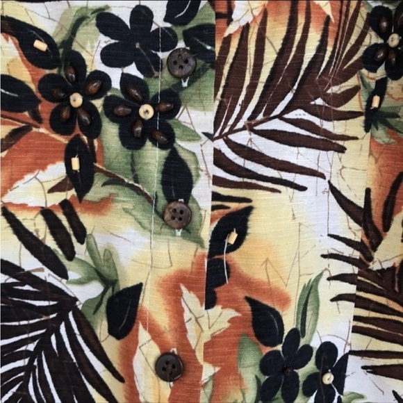 Eddie Bauer Brown and Orange Tropical 3/4 Sleeve Button Down Silk Blazer - Picture 2 of 12